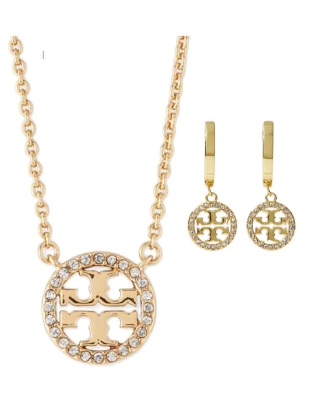 NEW!!  Tory Burch Gold Miller Pave Necklace and Dangle Earring Set!